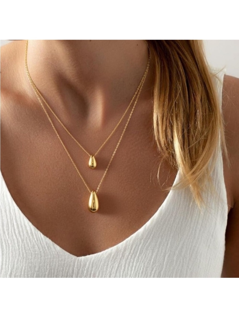 New! 24k Gold Plated Double Drop Layered Necklace